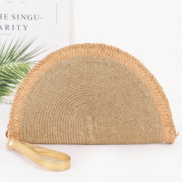 Metallic Faux Straw Clutch - Picture 1 of 4